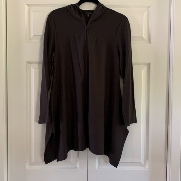 EILEEN FISHER Long Jacket Hooded Zip Front Dark Gray Size S - Picture 3 of 16